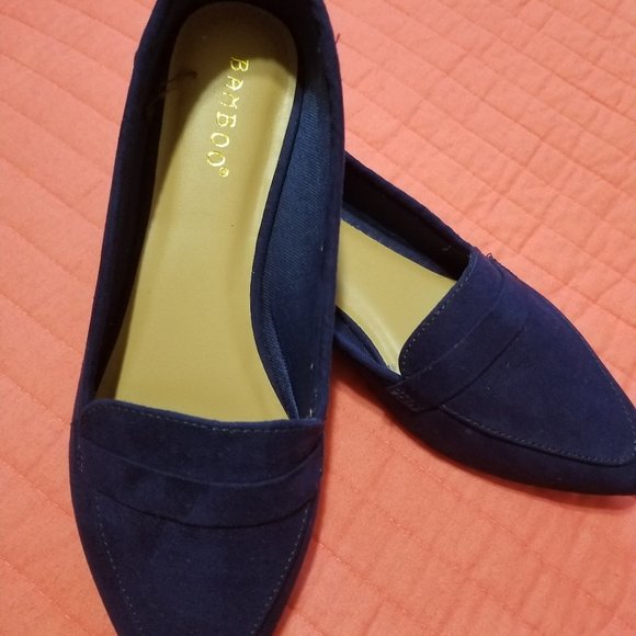 BAMBOO Shoes - BAMBOO Pointed Toe Ballet Flats-Navy Blue-Size 7.5
